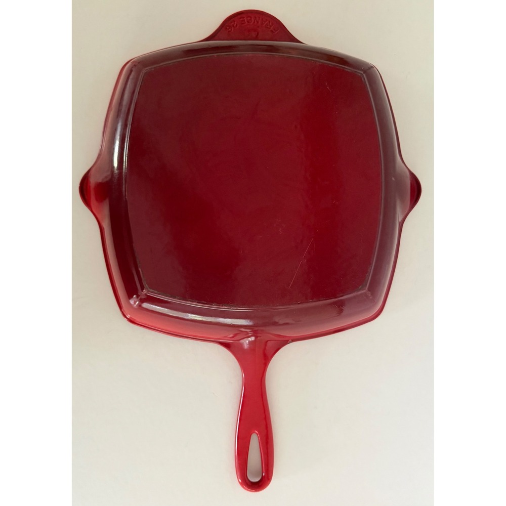 Le Creuset Red Enameled Cast Iron Square Grill Pan 26 France Luxury Classic - Picture 3 of 16